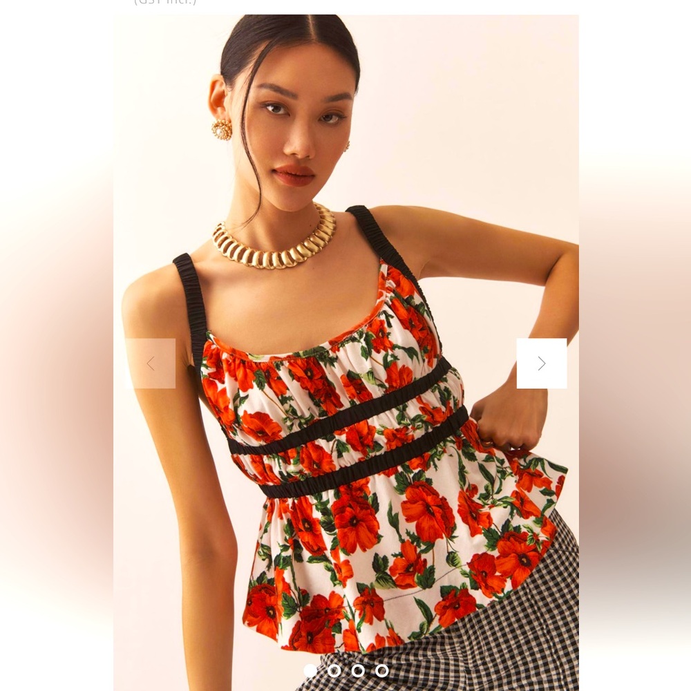Anthropologie Maeve Red Floral Ditali Open-Back Tank Size Medium